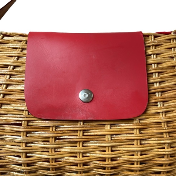 Wicker Shoulder Bag Purse with Red leather strap - Picture 6 of 14